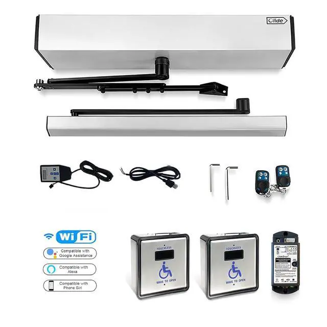 Alt view image 2 of 7 - No Touch Wireless Commercial Door Opener Automatic,Wireless Handicap Push Switch to Wave Sensor Open with 2pcs Wireless Wave Handicap Switches Olide-512N