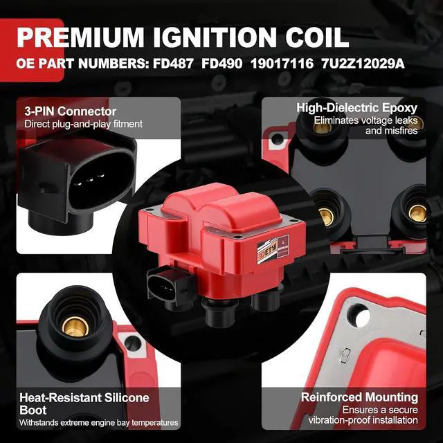 Alt view image 3 of 7 - FD487 Set of 2 Ignition Coil Packs with 8 Spark Plugs and 8 Spark Plug Wires Compatible with 1997-1999 Ford F-150 Expedition Mustang Explorer Crown Victoria Grand Marquis Town Car 4.6L/5.0L V8