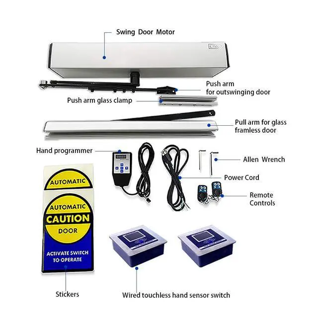 Alt view image 2 of 5 - Touchless Door Opener Electric Glass Swing Door Opener with 2pcs Wired Touchless Hand Sensor Switches