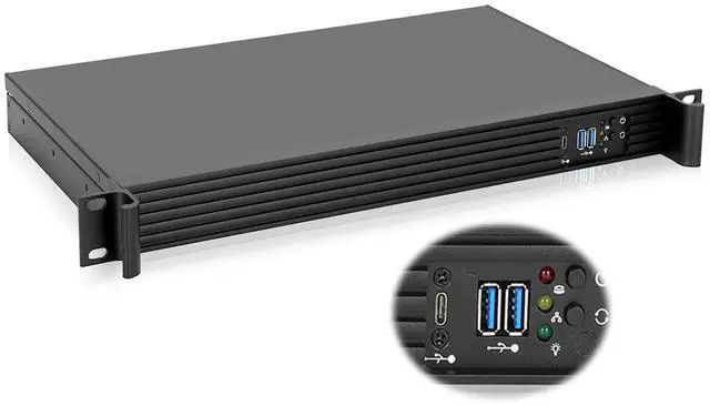 Main image of 1U Compact Server/Desktop mini-ITX Chassis - 9.84" Depth,Supports Mini-ITX Motherboard, Type-C & USB3.0, Black