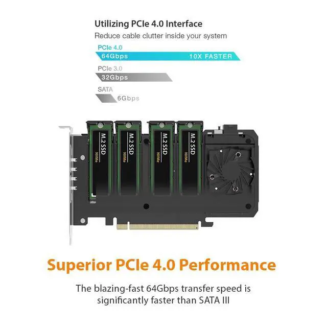 Alt view image 6 of 7 - Removable 4 Bay Quad M.2 NVMe SSD to PCIe 4.0 x16 Mobile Rack Enclosure/Adapter Card for PCIe Expansion Slot | ExpressSlot Slide MB204MP-1B