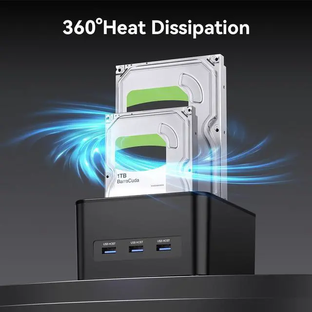 Alt view image 3 of 7 - 3 Bay Hard Drive Enclosure for 2.5/3.5" SATA HDD/SSD with USB A/C 3.0, Hard Drive Enclosure with 3 USB-A Ports Support Hot Swappable, Tool-Free HDD Enclosure