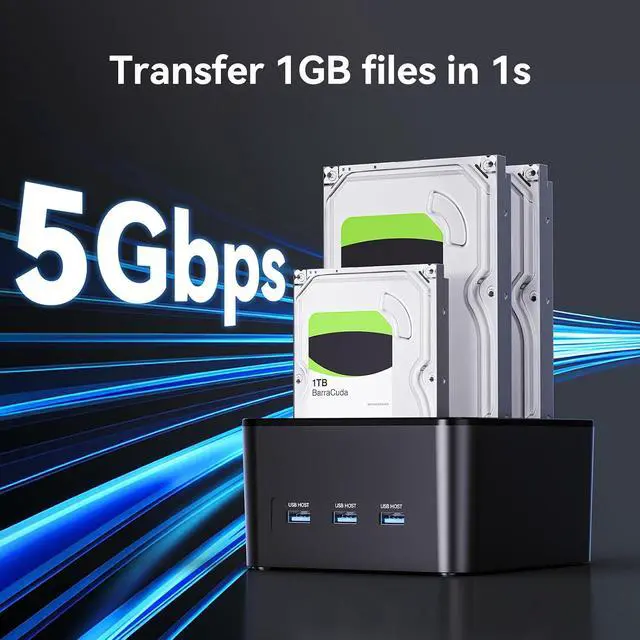 Alt view image 4 of 7 - 3 Bay Hard Drive Enclosure for 2.5/3.5" SATA HDD/SSD with USB A/C 3.0, Hard Drive Enclosure with 3 USB-A Ports Support Hot Swappable, Tool-Free HDD Enclosure