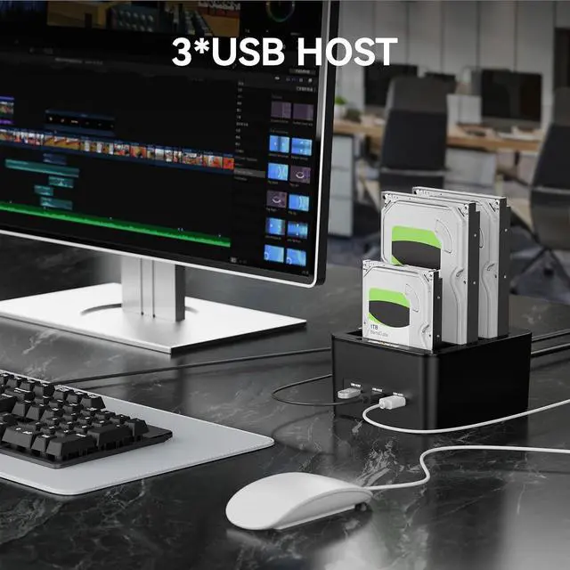 Alt view image 5 of 7 - 3 Bay Hard Drive Enclosure for 2.5/3.5" SATA HDD/SSD with USB A/C 3.0, Hard Drive Enclosure with 3 USB-A Ports Support Hot Swappable, Tool-Free HDD Enclosure
