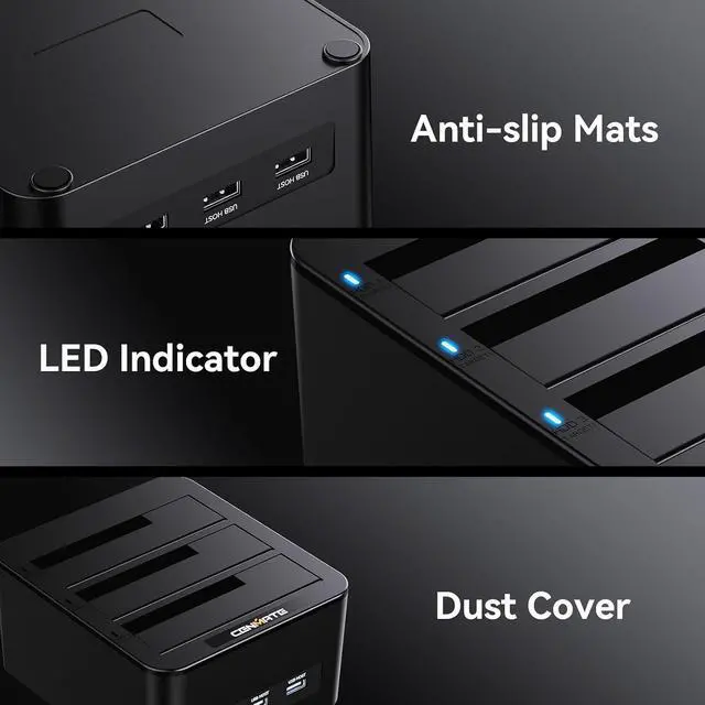 Alt view image 6 of 7 - 3 Bay Hard Drive Enclosure for 2.5/3.5" SATA HDD/SSD with USB A/C 3.0, Hard Drive Enclosure with 3 USB-A Ports Support Hot Swappable, Tool-Free HDD Enclosure