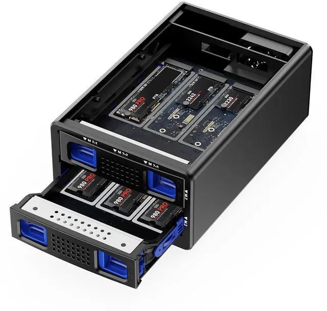 Main image of 2*3 M / B+M Key M.2 NVMe Enclosure with Cooling Fan and USB A/C 3.2 Gen 2 (10Gbps), Hard Drive Enclosure Support 48TB(2*3*8TB 2230/2242/2260/2280/22110 SSDs)