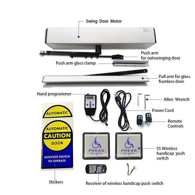 Alt view image 2 of 7 - Automatic Wireless Handicap Door Opener Swing Opening Frameless Glass Door Operator with 2pcs Wireless&Wired 2-in-1 Handicap Push Buttons