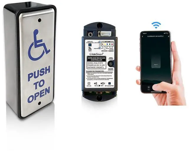Main image of Wireless Narrow Handicap Push Button, WiFi Smart Door Control Button, Push Button for Automatic Door Opener