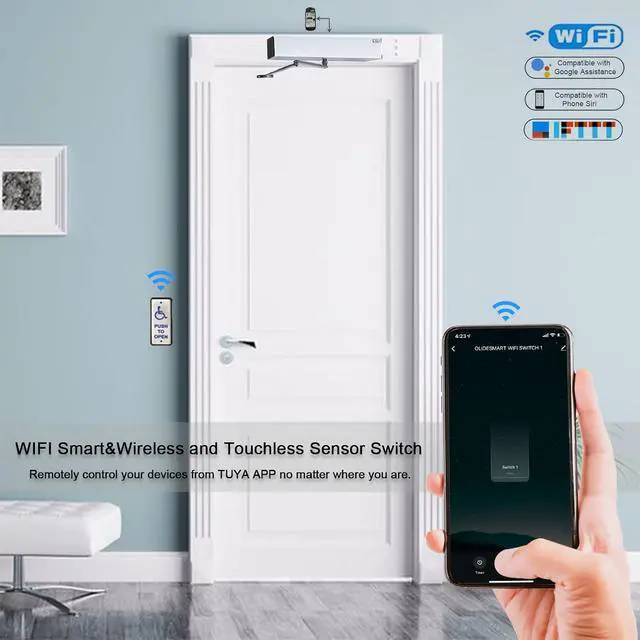 Alt view image 2 of 6 - Wireless Narrow Handicap Push Button, WiFi Smart Door Control Button, Push Button for Automatic Door Opener