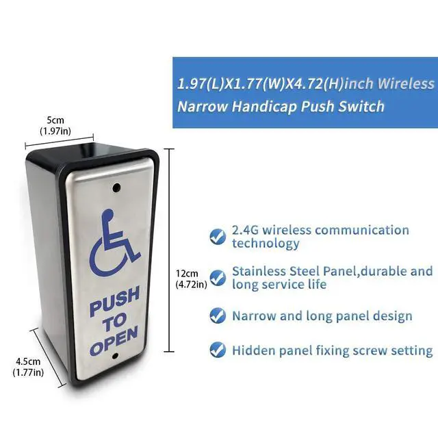 Alt view image 2 of 6 - Wireless Narrow Handicap Push Switch Olide-511 2PCS for Automatic Door Opener with Handicap Logo+1PCS 2.4G High Stability Receiver 510FW,with WiFi Function