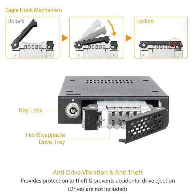 Alt view image 4 of 7 - 2.5" U.2 NVMe SSD PCIe 3.0/4.0 Mobile Rack for External 3.5" Drive Bay (147mm Depth) | ToughArmor MB601VK-B