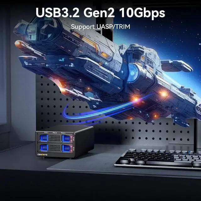 Alt view image 3 of 7 - 2*3 M / B+M Key M.2 NVMe Enclosure with Cooling Fan and USB A/C 3.2 Gen 2 (10Gbps), Hard Drive Enclosure Support 48TB(2*3*8TB 2230/2242/2260/2280/22110 SSDs)