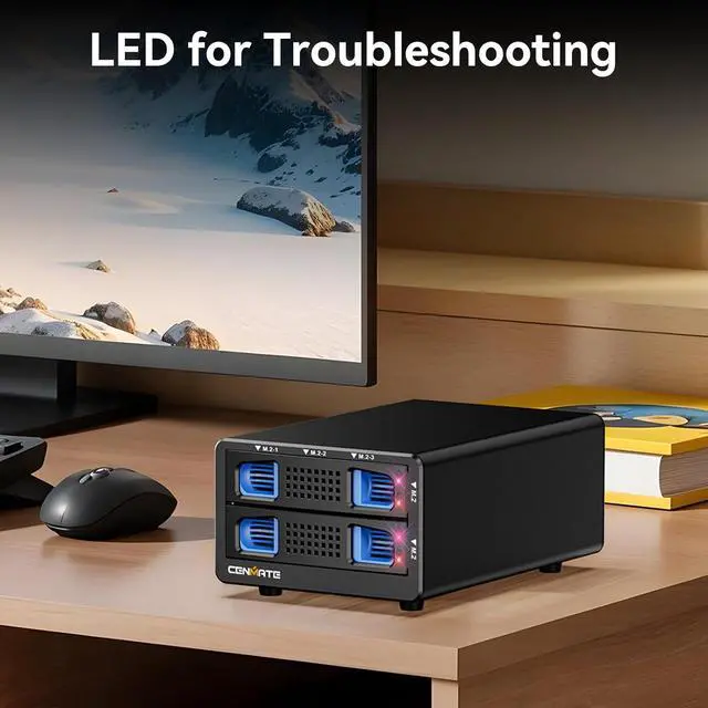 Alt view image 7 of 7 - 2*3 M / B+M Key M.2 NVMe Enclosure with Cooling Fan and USB A/C 3.2 Gen 2 (10Gbps), Hard Drive Enclosure Support 48TB(2*3*8TB 2230/2242/2260/2280/22110 SSDs)