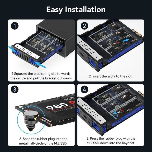 Alt view image 6 of 7 - 2*3 M / B+M Key M.2 NVMe Enclosure with Cooling Fan and USB A/C 3.2 Gen 2 (10Gbps), Hard Drive Enclosure Support 48TB(2*3*8TB 2230/2242/2260/2280/22110 SSDs)