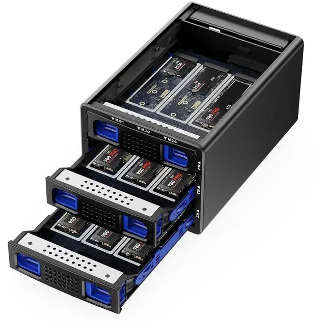 Main image of 3*3 M / B+M Key M.2 NVMe Enclosure with Cooling Fan and USB A/C 3.2 Gen 2 (10Gbps), Hard Drive Enclosure Support 72TB(3*3*8TB 2230/2242/2260/2280/22110 SSDs)