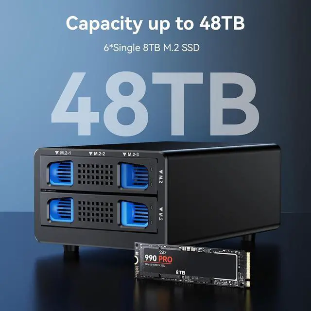 Alt view image 2 of 7 - 2*3 M / B+M Key M.2 NVMe Enclosure with Cooling Fan and USB A/C 3.2 Gen 2 (10Gbps), Hard Drive Enclosure Support 48TB(2*3*8TB 2230/2242/2260/2280/22110 SSDs)