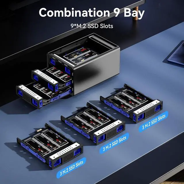 Alt view image 4 of 7 - 3*3 M / B+M Key M.2 NVMe Enclosure with Cooling Fan and USB A/C 3.2 Gen 2 (10Gbps), Hard Drive Enclosure Support 72TB(3*3*8TB 2230/2242/2260/2280/22110 SSDs)