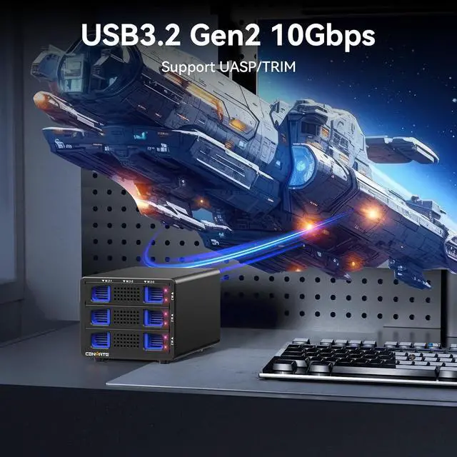 Alt view image 3 of 7 - 3*3 M / B+M Key M.2 NVMe Enclosure with Cooling Fan and USB A/C 3.2 Gen 2 (10Gbps), Hard Drive Enclosure Support 72TB(3*3*8TB 2230/2242/2260/2280/22110 SSDs)
