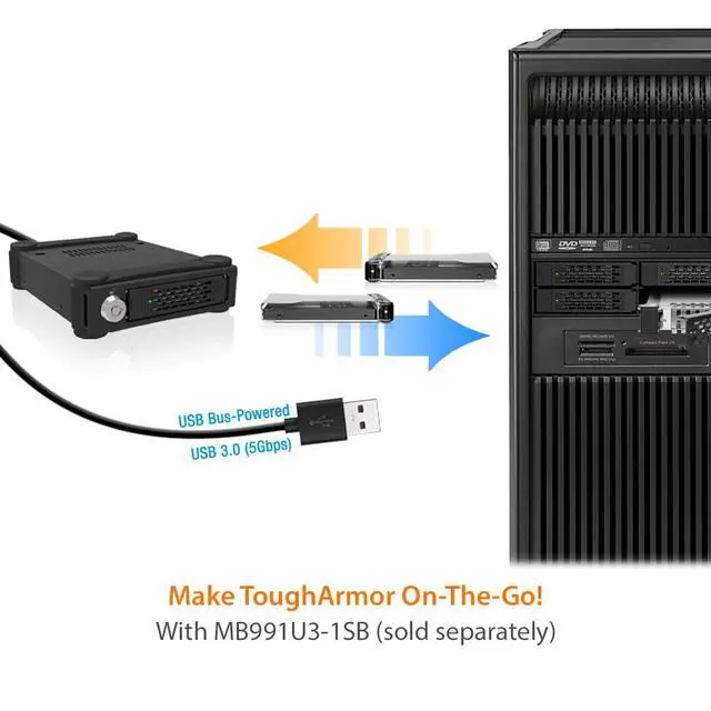 Alt view image 7 of 7 - Full Metal 4 x 2.5 SAS/SATA HDD/SSD Mobile Rack Enclosure for 5.25" Bay (with Fan Control) | ToughArmor MB994SP-4SB-1
