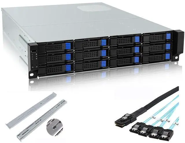 Main image of M-ATX/Mini-ITX 2U Rackmount Depth 21.5" Server Chassis 6Gbps hotswap 12bays Support ATX PSU with 120mm Fan, Include Sliding Rail and Minisas to SATA Cables