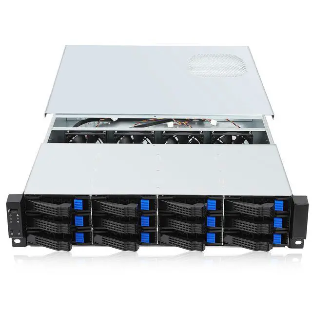 Alt view image 2 of 7 - M-ATX/Mini-ITX 2U Rackmount Depth 21.5" Server Chassis 6Gbps hotswap 12bays Support ATX PSU with 120mm Fan, Include Sliding Rail and Minisas to SATA Cables