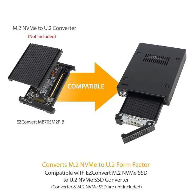 Alt view image 7 of 7 - 2.5" U.2 NVMe SSD PCIe 3.0/4.0 Mobile Rack for External 3.5" Drive Bay (147mm Depth) | ToughArmor MB601VK-B