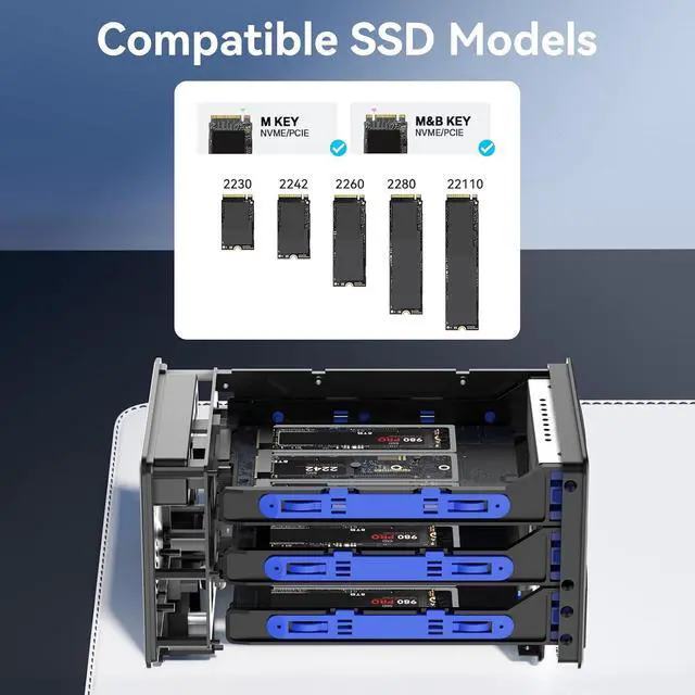 Alt view image 5 of 7 - 3*3 M / B+M Key M.2 NVMe Enclosure with Cooling Fan and USB A/C 3.2 Gen 2 (10Gbps), Hard Drive Enclosure Support 72TB(3*3*8TB 2230/2242/2260/2280/22110 SSDs)
