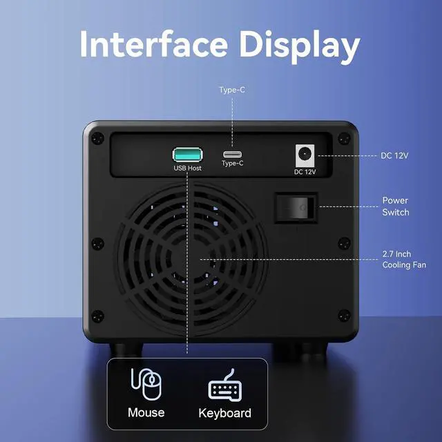 Alt view image 7 of 7 - 3*3 M / B+M Key M.2 NVMe Enclosure with Cooling Fan and USB A/C 3.2 Gen 2 (10Gbps), Hard Drive Enclosure Support 72TB(3*3*8TB 2230/2242/2260/2280/22110 SSDs)