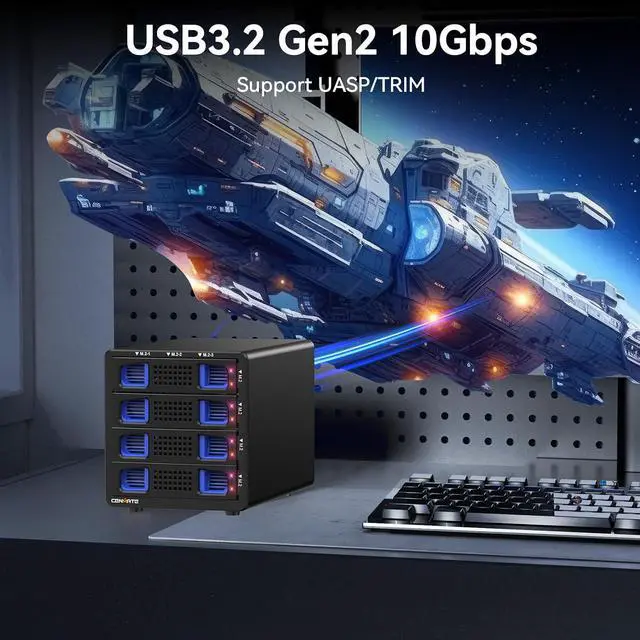Alt view image 3 of 7 - 4*3 M / B+M Key M.2 NVMe Enclosure with Cooling Fan and USB A/C 3.2 Gen 2 (10Gbps), Hard Drive Enclosure Support 96TB(4*3*8TB 2230/2242/2260/2280/22110 SSDs)