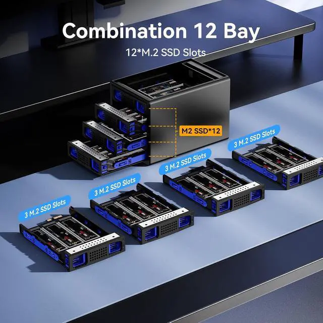 Alt view image 6 of 7 - 4*3 M / B+M Key M.2 NVMe Enclosure with Cooling Fan and USB A/C 3.2 Gen 2 (10Gbps), Hard Drive Enclosure Support 96TB(4*3*8TB 2230/2242/2260/2280/22110 SSDs)