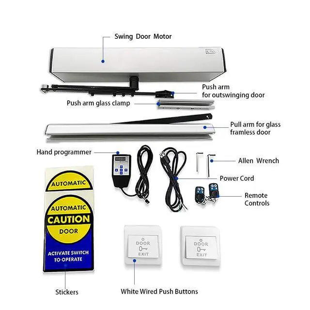 Alt view image 2 of 4 - Automatic Office Door Opener for Frameless Glass Swing Door with 2pcs Wired White Push Buttons