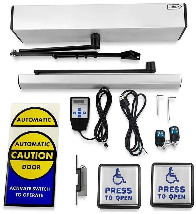 Main image of DSW120 Residential Handicap Swing Door Opener with 2PCS 304 Stainless Steel Hardwired Handicap Push Buttons+1PCS Stainless DC12V 550lbs Fail Safety Electric Lock