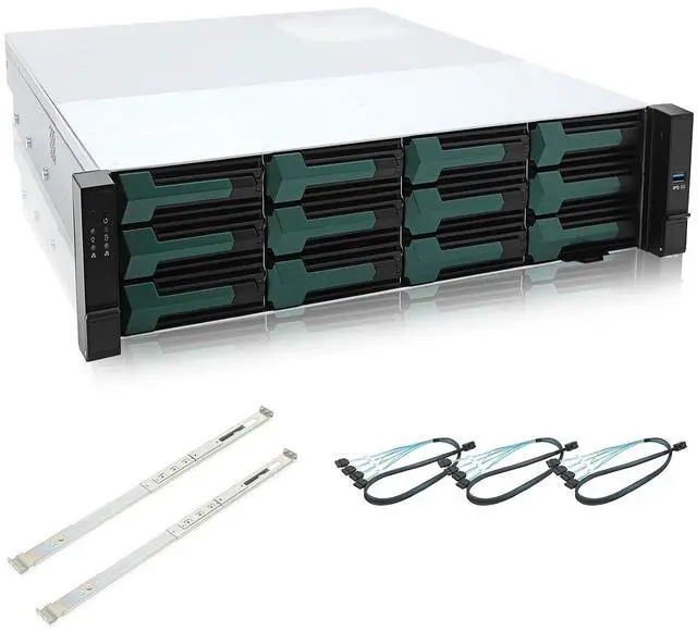 Main image of MATX/Mini-ITX 2U Rackmount Server Chassis hotswap 12bays 12Gbps SFF-8643 Backplane Include Sliding Rail and SFF-8643 Minisas to SATA Cables