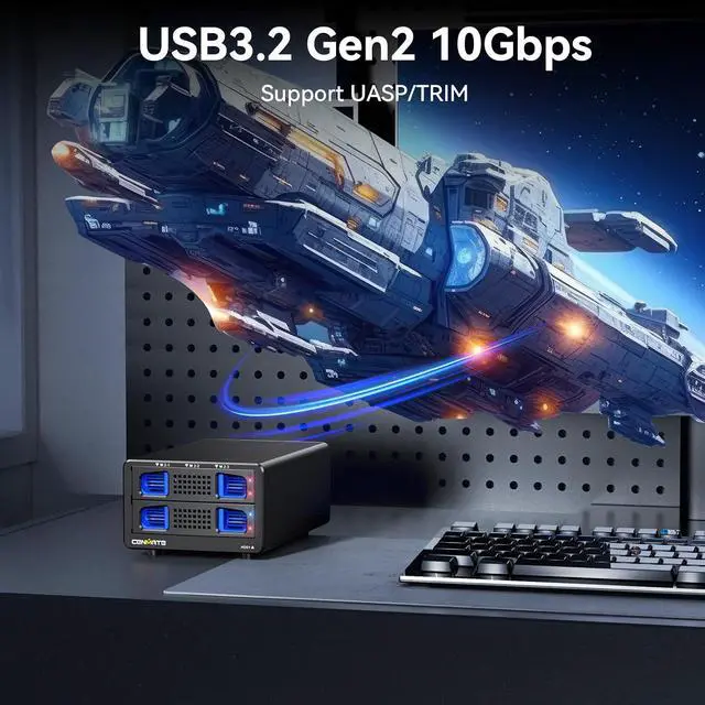 Alt view image 4 of 7 - Hybrid 2.5/3.5" SATA HDD/SSD+3* M / B+M Key M.2 NVMe Enclosure with Cooling Fan and USB A/C 3.2 Gen 2 (10Gbps), Hard Drive Enclosure Support 22TB HDD+3*8TB 2230/2242/2260/2280/22110 SSDs