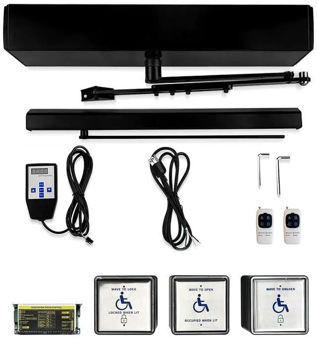 Main image of Automatic Swing Door Opener with Handicapped Touchless Switches Kits for Washroom,Restroom,Toilet,Include Wired Hand Wave Sensor Open Switches Panel,Lock Switch Panel and Controller (Black)
