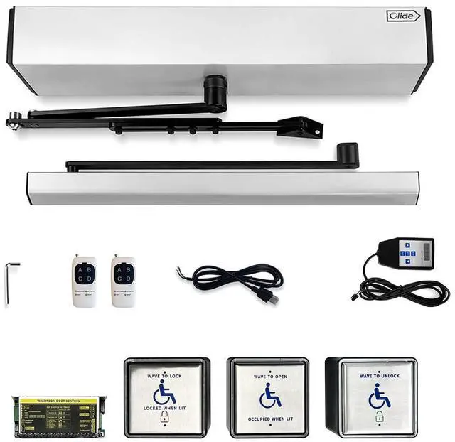 Main image of Automatic Swing Door Opener with Handicap Hand Wave Sensor Switches Kits for Washroom,Restroom,Toilet,Include Wired Hand Wave Sensor Open Switches Panel,Lock Panel and Controller (Silver)
