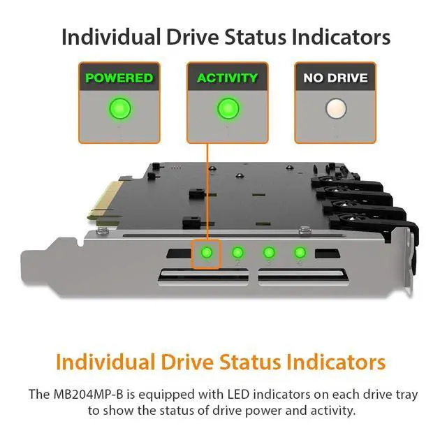 Alt view image 7 of 7 - 4 Bay Removable M.2 NVMe PCIe SSD to PCIe 5.0 x16 Mobile Rack Enclosure/Adapter Card for PCIe Expansion Slot (PCIe Bifurcation Required) | ExpressSlot MB204MP-B