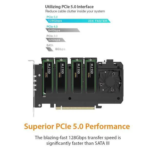 Alt view image 6 of 7 - 4 Bay Removable M.2 NVMe PCIe SSD to PCIe 5.0 x16 Mobile Rack Enclosure/Adapter Card for PCIe Expansion Slot (PCIe Bifurcation Required) | ExpressSlot MB204MP-B