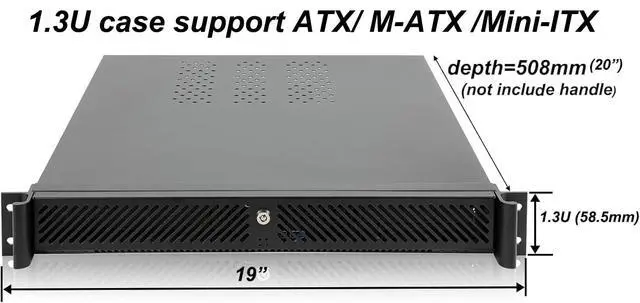 Alt view image 2 of 7 - ATX/MicroATX/Mini-ITX 1.3U D=20' Rackmount Server Chassis support 1* 5.25" + 1 * 3.5"(Externall.) +2*3.5" (fix.) / USB3.0 with 2.0 adapter Support 1U or 1U Flex PSU (need adapter bracket)