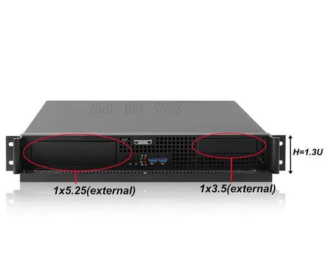 Alt view image 4 of 7 - ATX/MicroATX/Mini-ITX 1.3U D=20' Rackmount Server Chassis support 1* 5.25" + 1 * 3.5"(Externall.) +2*3.5" (fix.) / USB3.0 with 2.0 adapter Support 1U or 1U Flex PSU (need adapter bracket)