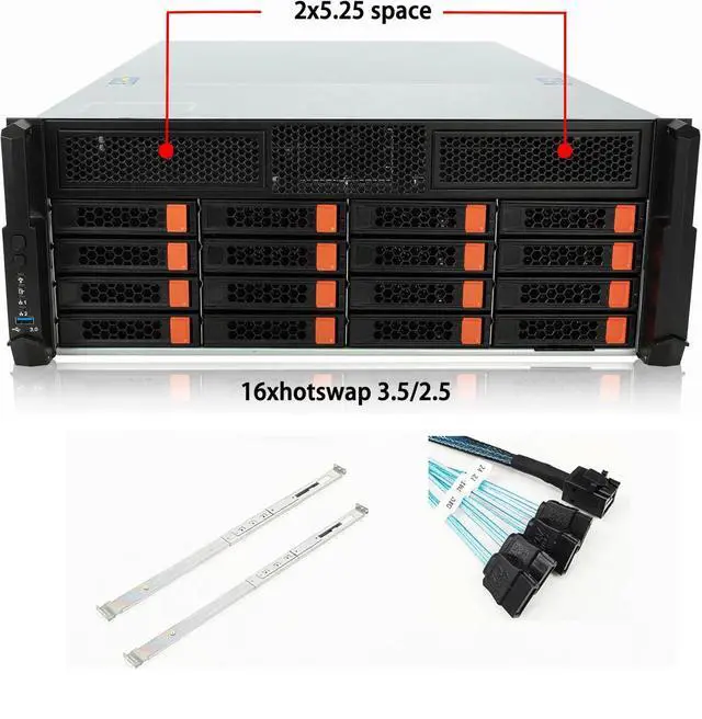 Alt view image 2 of 7 - 4U Server Chassis Hotswap 12Gbps Swappable screwless 16 x 3.5/2.5 + 2x5.25 + 2x2.5 Chassis with sliidng Rail and SFF-8643 Minisas to SATA Cables