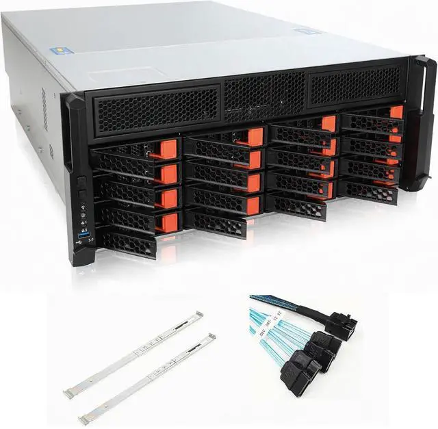 Main image of 4U Server Chassis Hotswap 12Gbps Swappable screwless 16 x 3.5/2.5 + 2x5.25 + 2x2.5 Chassis with sliidng Rail and SFF-8643 Minisas to SATA Cables