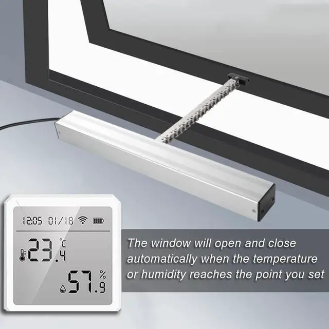 Alt view image 5 of 7 - Automatic Greenhouse Window Closer,Smart WiFi Automatic Window Opener with Wireless Rain Sensor and Thermohygrometer Running Trip 11-4/5''