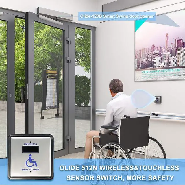 Alt view image 3 of 7 - Handicap Door Operator Touchless Sensor Door,Electric Wireless Wave Sensor Open Door with 2PCS 4.5'' Square Wireless Handicap Wave Sensor and 1PCS DC12V 880lbs Electric Strike