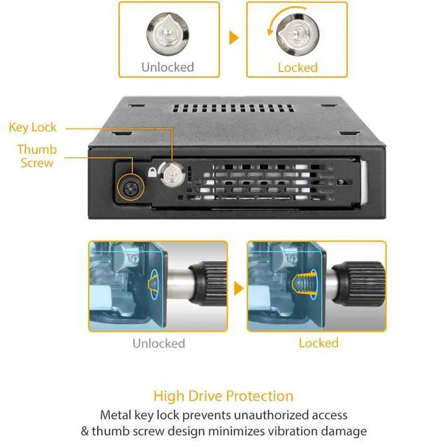 Alt view image 4 of 7 - Rugged Full Metal 2.5 SATA/SAS HDD & SSD Mobile Rack for External 3.5" Drive Bay with Key Lock & Thumb Screw Design | ToughArmor MB491SKL-B