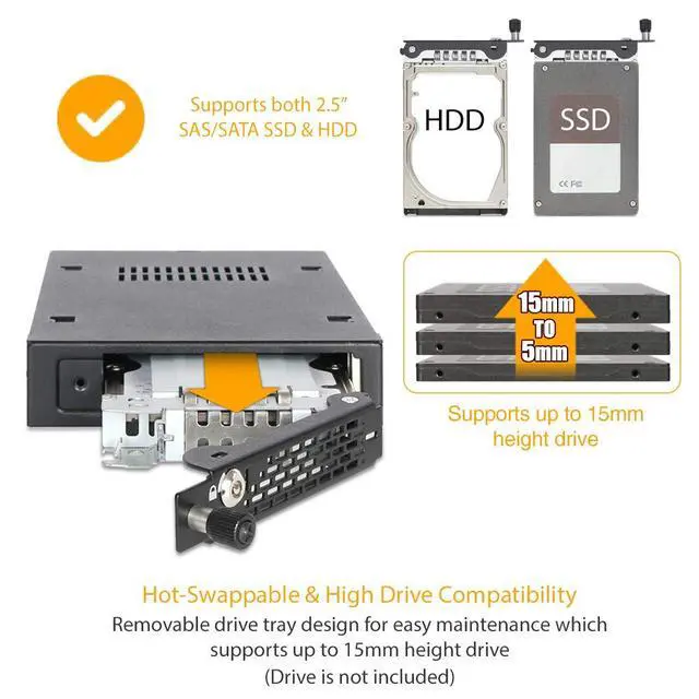 Alt view image 3 of 7 - Rugged Full Metal 2.5 SATA/SAS HDD & SSD Mobile Rack for External 3.5" Drive Bay with Key Lock & Thumb Screw Design | ToughArmor MB491SKL-B