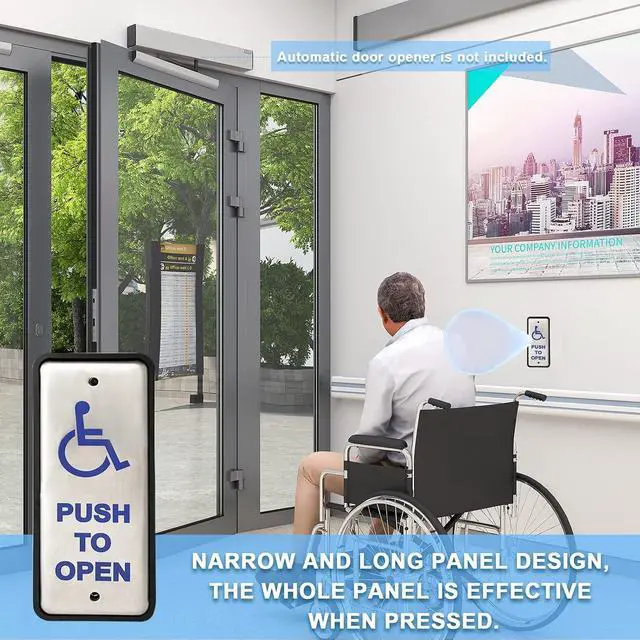Alt view image 4 of 6 - Handicapped Push Button for Automatic Door Opener,Single Narrow Wired Stainless Steel Handicap Push Button