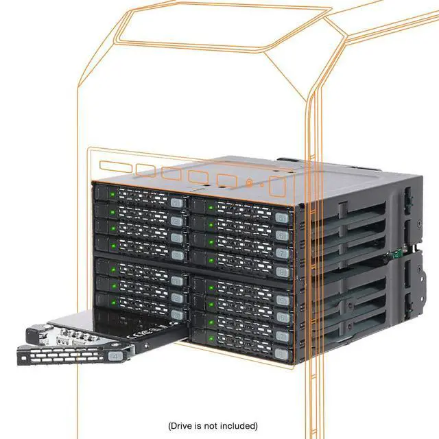 Alt view image 5 of 7 - Full Metal 16 x 2.5 SAS/SATA HDD/SSD Mobile Rack Enclosure for 2 x 5.25 Bay (4 x MiniSAS HD) | ToughArmor MB516SP-B