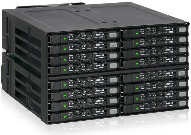Main image of Full Metal 16 x 2.5 SAS/SATA HDD/SSD Mobile Rack Enclosure for 2 x 5.25 Bay (4 x MiniSAS HD) | ToughArmor MB516SP-B