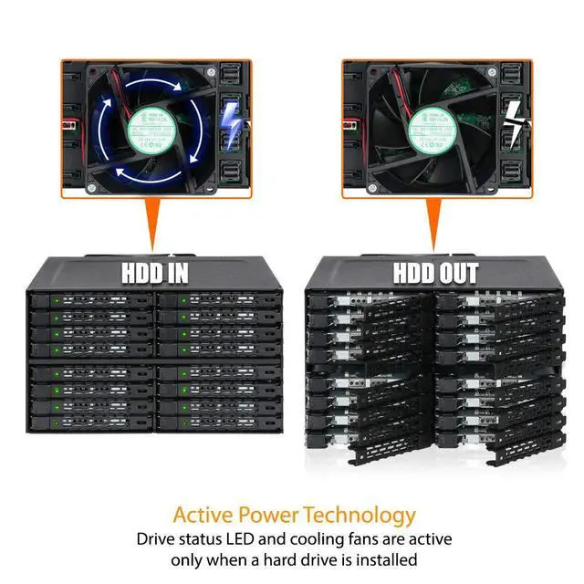 Alt view image 7 of 7 - Full Metal 16 x 2.5 SAS/SATA HDD/SSD Mobile Rack Enclosure for 2 x 5.25 Bay (4 x MiniSAS HD) | ToughArmor MB516SP-B